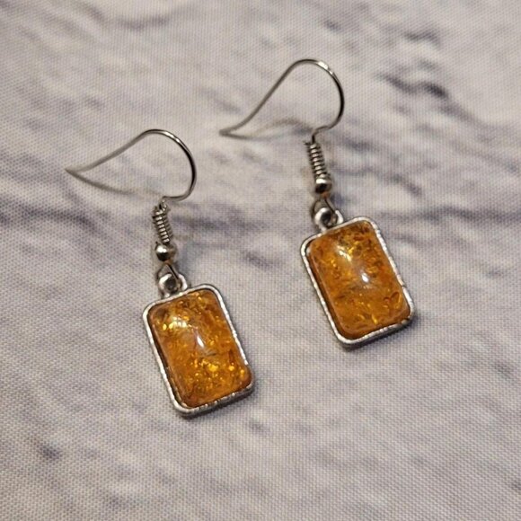 Boho Orange and Black Amber Silver Jewelry Set #fairycore - Picture 2 of 6